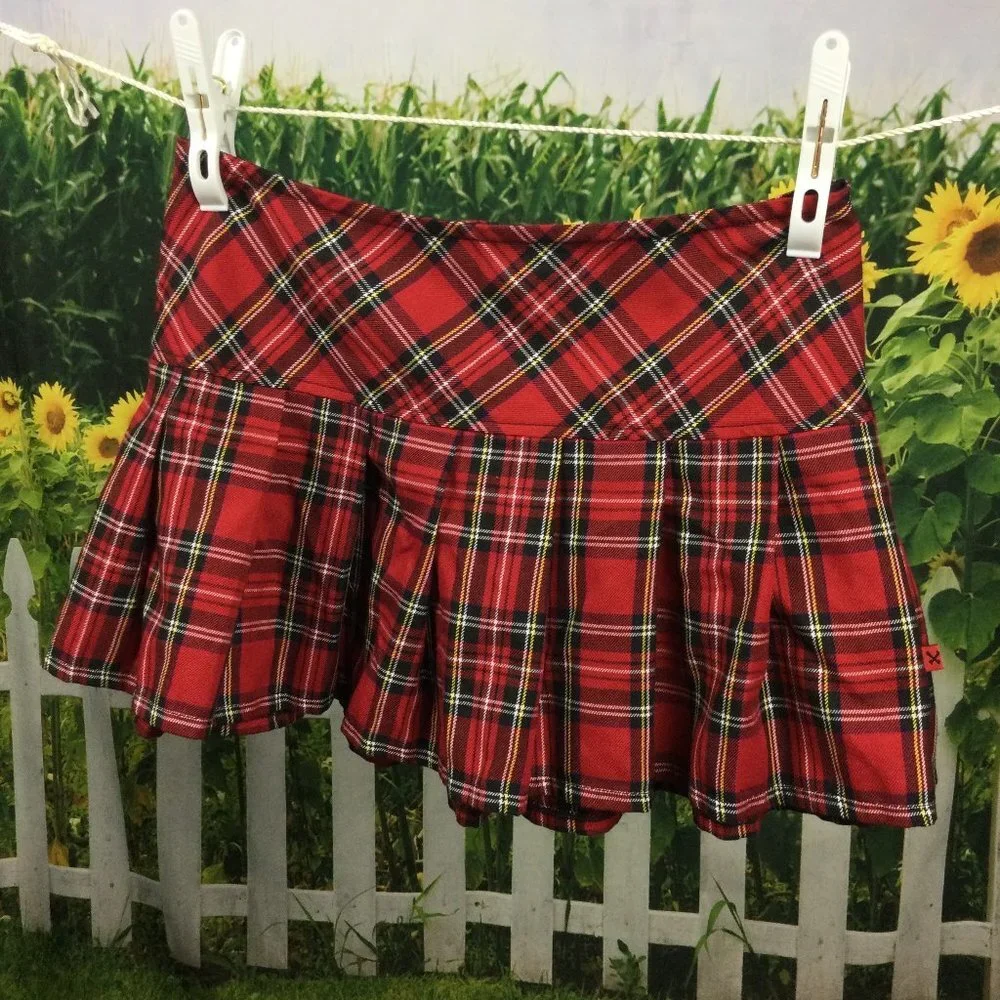 Tripp NYC Royal Bones Red Plaid Mini Skirt M
